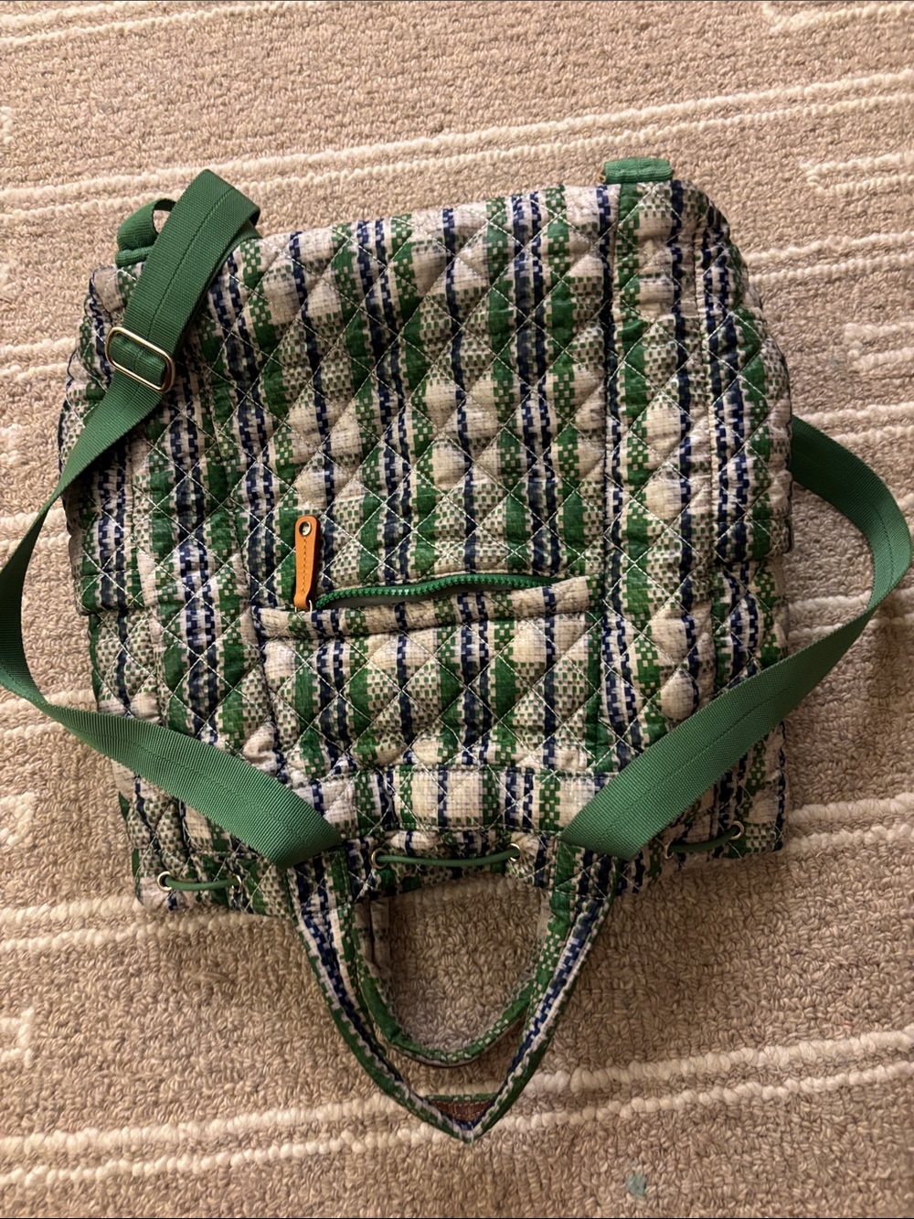 MZ Wallace Blue, Green & White Quilted Tote-Style Backpack - Picture 2 of 6